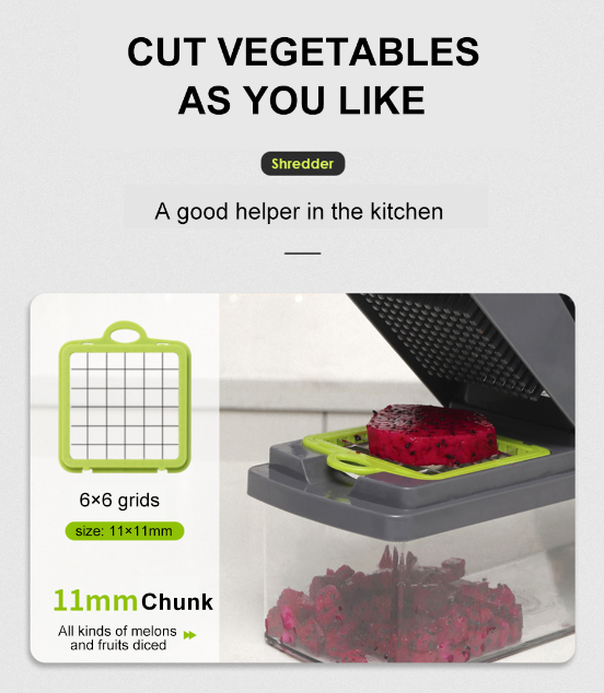Vegetable Chopper, Kitchen Vegetable Slicer Dicer Cutter, Multifunctional 14 in 1 Vegetable Chopper, Pro Onion Chopper, Gray, Carrot and Garlic Chopper With Container, Efficient and Durable Design