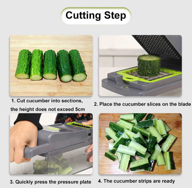 Vegetable Chopper, Kitchen Vegetable Slicer Dicer Cutter, Multifunctional 14 in 1 Vegetable Chopper, Pro Onion Chopper, Gray, Carrot and Garlic Chopper With Container, Efficient and Durable Design