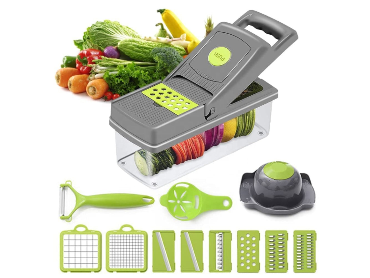 Vegetable Chopper, Kitchen Vegetable Slicer Dicer Cutter, Multifunctional 14 in 1 Vegetable Chopper, Pro Onion Chopper, Gray, Carrot and Garlic Chopper With Container, Efficient and Durable Design