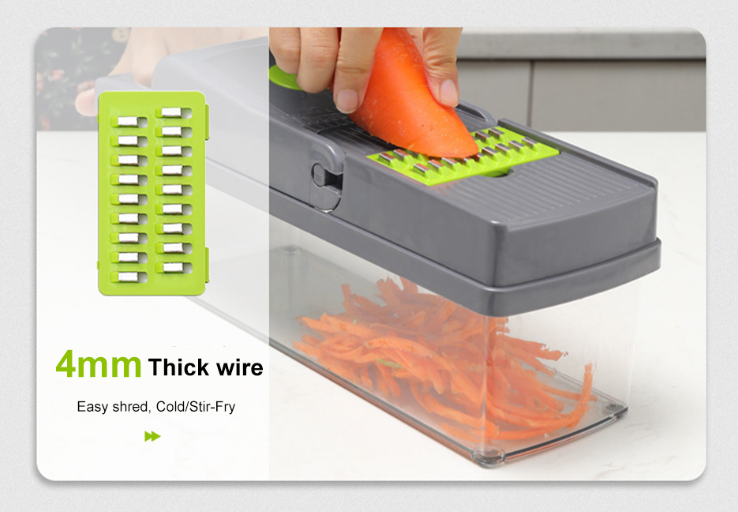 Vegetable Chopper, Kitchen Vegetable Slicer Dicer Cutter, Multifunctional 14 in 1 Vegetable Chopper, Pro Onion Chopper, Gray, Carrot and Garlic Chopper With Container, Efficient and Durable Design