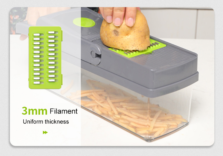 Vegetable Chopper, Kitchen Vegetable Slicer Dicer Cutter, Multifunctional 14 in 1 Vegetable Chopper, Pro Onion Chopper, Gray, Carrot and Garlic Chopper With Container, Efficient and Durable Design