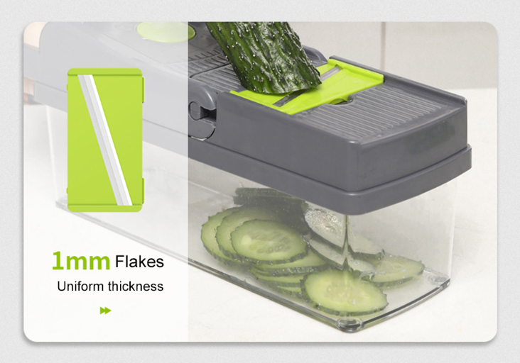 Vegetable Chopper, Kitchen Vegetable Slicer Dicer Cutter, Multifunctional 14 in 1 Vegetable Chopper, Pro Onion Chopper, Gray, Carrot and Garlic Chopper With Container, Efficient and Durable Design
