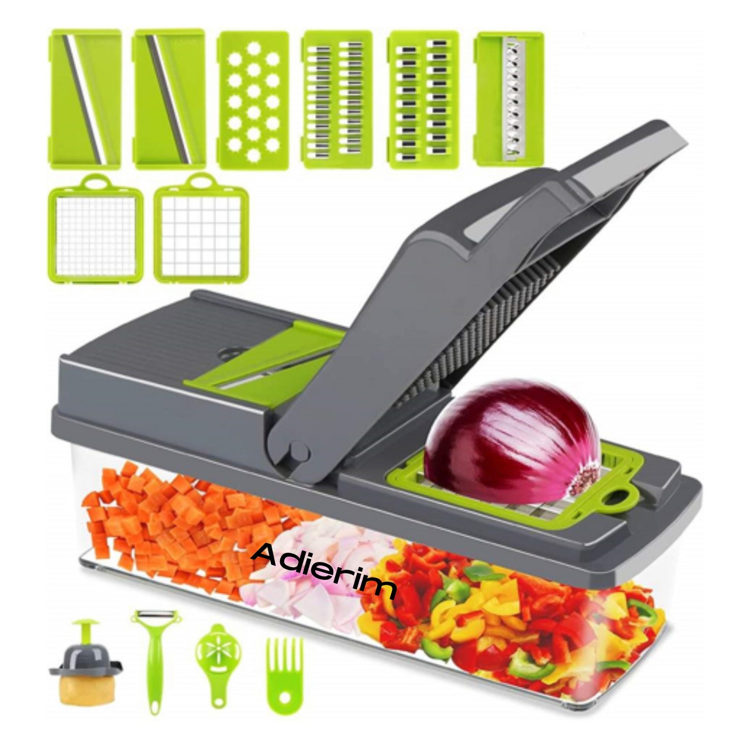 Vegetable Chopper, Kitchen Vegetable Slicer Dicer Cutter, Multifunctional 14 in 1 Vegetable Chopper, Pro Onion Chopper, Gray, Carrot and Garlic Chopper With Container, Efficient and Durable Design